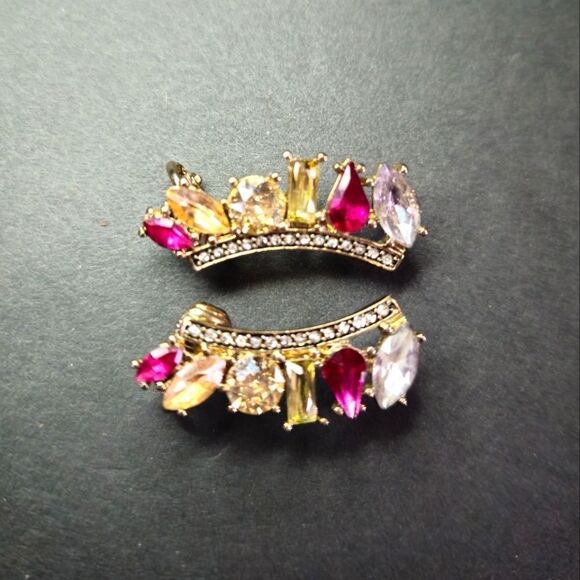 Vintage Rhinestone  Purple Clear Crown Combo Clip and Pierced Climber Earrings - Picture 1 of 10